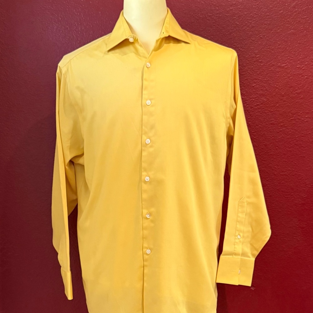 Geoffrey Beene Mens Yellow Button Down Dress Shirt  /  16 1/2  32/33